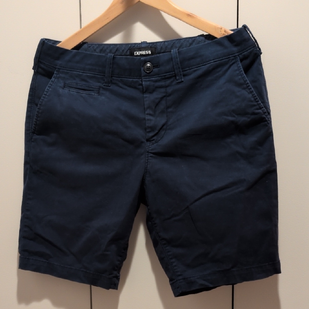 Express Men's Dark Blue Flat Front Shorts